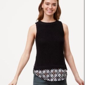 [LOFT] Patchwork Two One Sweater Tank Black Knit